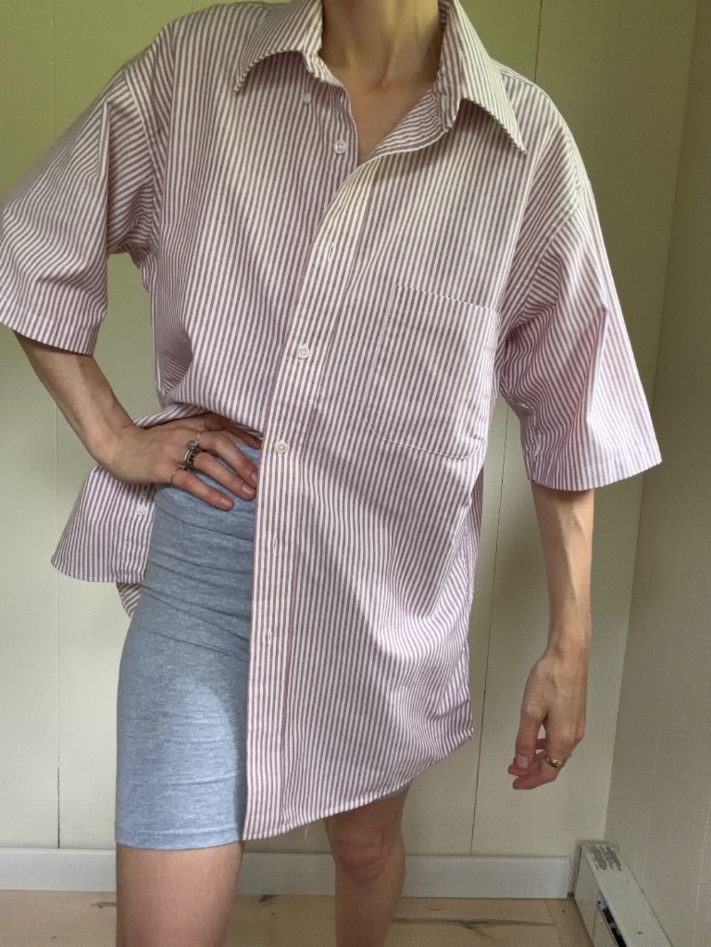 100% cotton short sleeve slouchy red and white striped shirt preppy summer